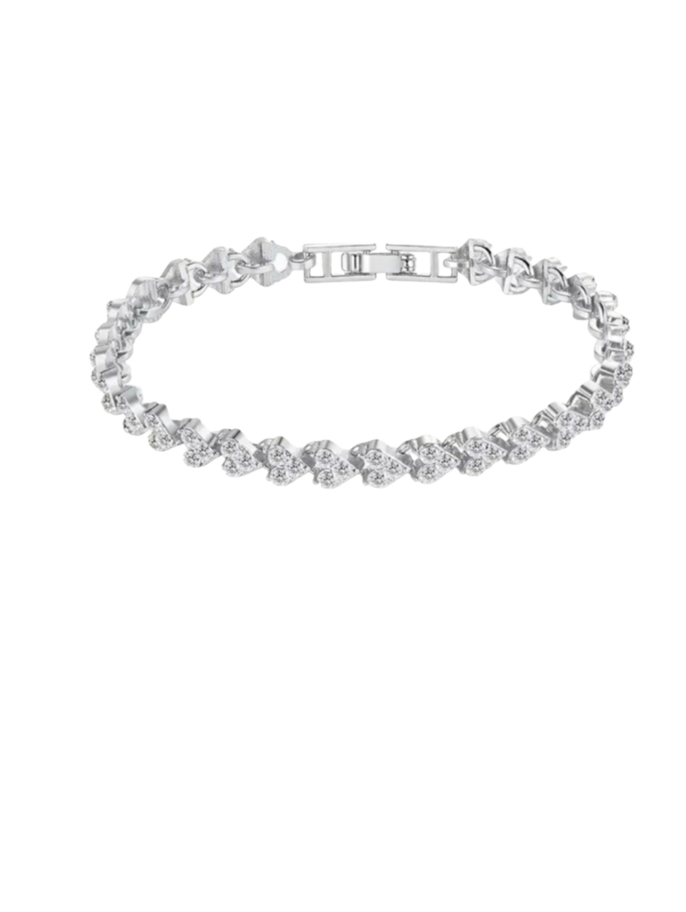 NEW Silver Heart Shaped Diamond Tennis Bracelet